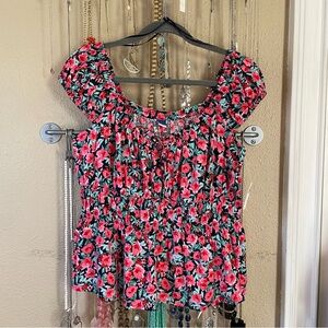 Floral Tie Front Smocked Top